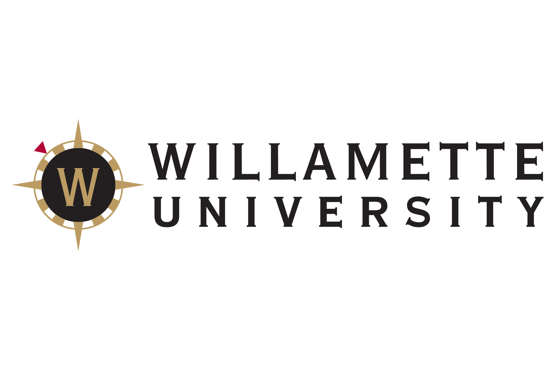 A Compass with a W in the center next to the text, Willamette University